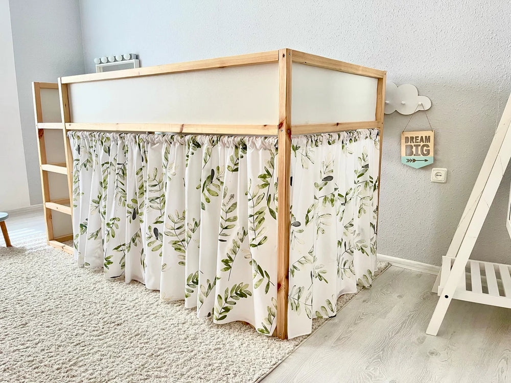 Rideau lit Kura Ikea blanc imprimé feuillage