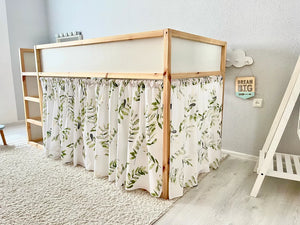 Rideau lit Kura Ikea blanc imprimé feuillage