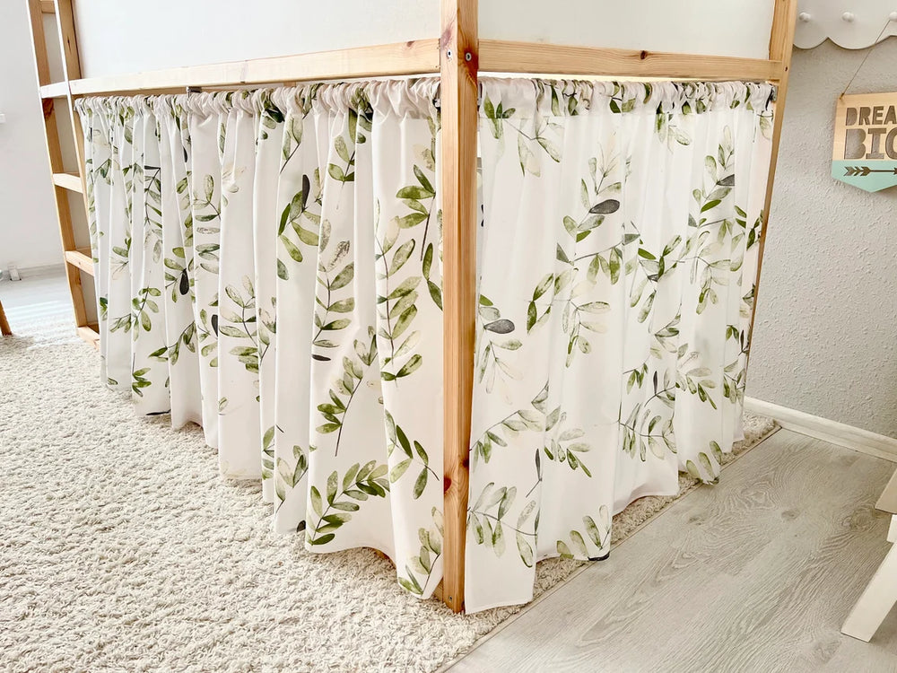 Rideau lit Kura Ikea blanc imprimé feuillage