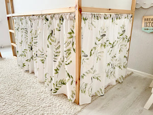Rideau lit Kura Ikea blanc imprimé feuillage