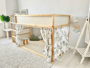 Rideau lit Kura Ikea blanc imprimé feuillage