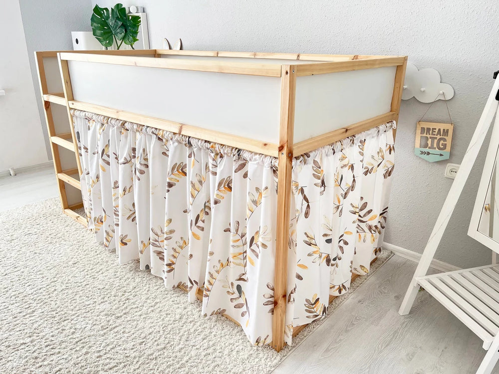 Rideau lit Kura Ikea blanc imprimé feuillage automne
