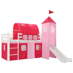 Lit cabane mezzanine avec toboggan et tente princesse - 90x200cm - Blanc