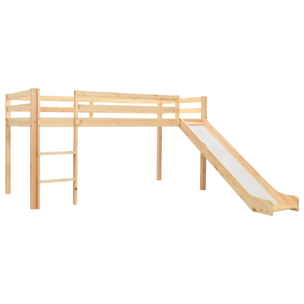 Lit cabane mezzanine avec toboggan - 90x200cm - Bois naturel