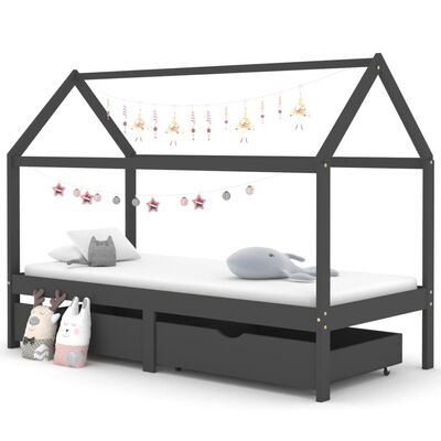 Houten kajuitbed met twee opberglades 90x200cm - Donkergrijs/Zwart