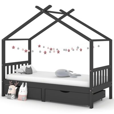 Houten kajuitbed met twee opberglades 90x200cm - Donkergrijs/Zwart