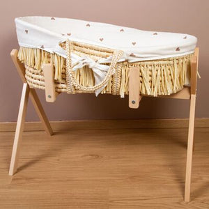 Couffin raphia avec matelas & housse motif petits cœurs