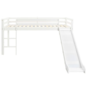 Lit cabane mezzanine avec toboggan - 90x200cm - Blanc