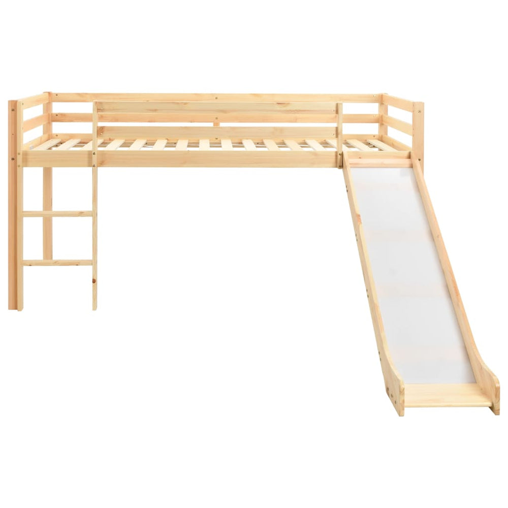 Lit cabane mezzanine avec toboggan - 90x200cm - Bois naturel