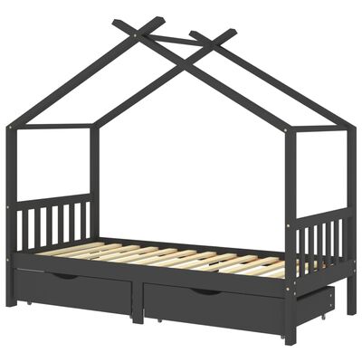 Houten kajuitbed met twee opberglades 90x200cm - Donkergrijs/Zwart