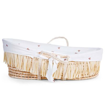 Couffin raphia avec matelas & housse motif petits cœurs