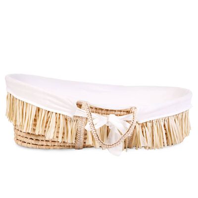 Raffia wieg met naturel witte matras &amp;amp; hoes
