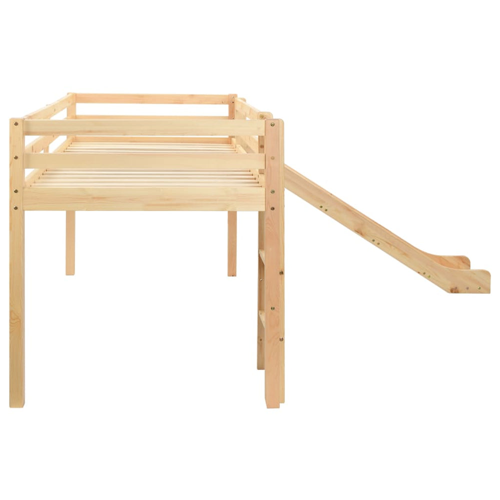 Lit cabane mezzanine avec toboggan - 90x200cm - Bois naturel