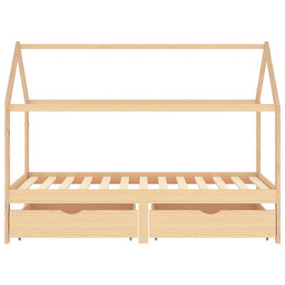 Lit cabane bois naturel avec deux tiroirs de rangement 90x200cm