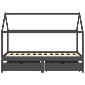 Letto a soppalco in legno con due cassetti contenitore 90x200 cm - Grigio scuro/nero