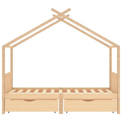 Lit cabane bois avec deux tiroirs de rangement 90x200cm - Bois naturel