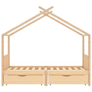 Lit cabane bois avec deux tiroirs de rangement 90x200cm - Bois naturel