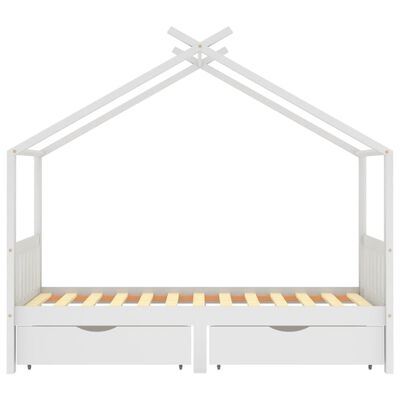 Lit cabane bois avec deux tiroirs de rangement 90x200cm - Blanc