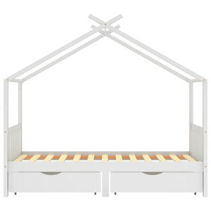 Lit cabane bois avec deux tiroirs de rangement 90x200cm - Blanc