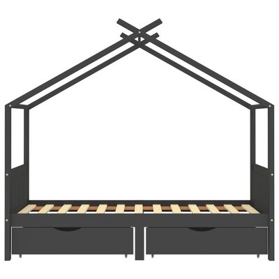 Houten kajuitbed met twee opberglades 90x200cm - Donkergrijs/Zwart
