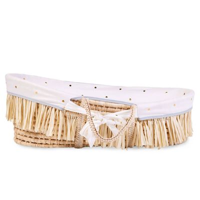 Couffin raphia avec matelas &amp; housse motif pois dorés