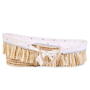 Couffin raphia avec matelas & housse motif pois dorés
