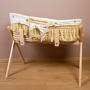 Couffin raphia avec matelas & housse motif petits cœurs