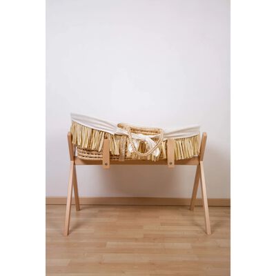 Raffia wieg met naturel witte matras &amp;amp; hoes