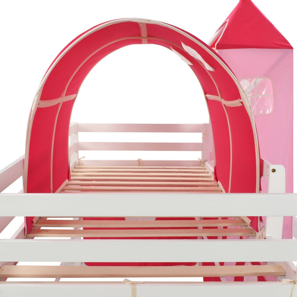 Lit cabane mezzanine avec toboggan et tente princesse - 90x200cm - Blanc