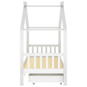 Lit cabane bois avec deux tiroirs de rangement 90x200cm - Blanc