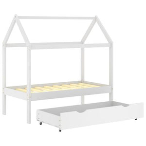 Lit cabane avec tiroir de rangement 80x160cm - Blanc