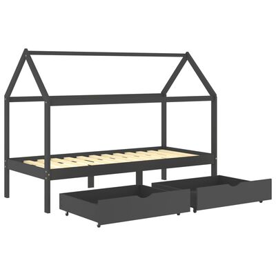 Houten kajuitbed met twee opberglades 90x200cm - Donkergrijs/Zwart