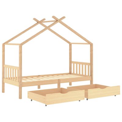 Lit cabane bois avec deux tiroirs de rangement 90x200cm - Bois naturel