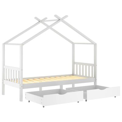 Lit cabane bois avec deux tiroirs de rangement 90x200cm - Blanc