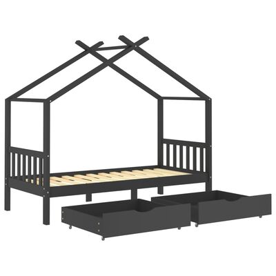 Houten kajuitbed met twee opberglades 90x200cm - Donkergrijs/Zwart