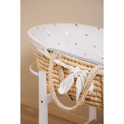 Wieg met matras en gouden stippenhoes