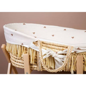 Couffin raphia avec matelas & housse motif petits cœurs