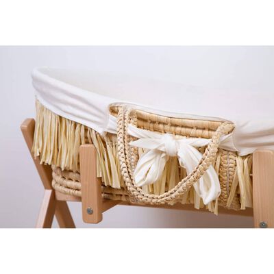 Raffia wieg met naturel witte matras &amp;amp; hoes