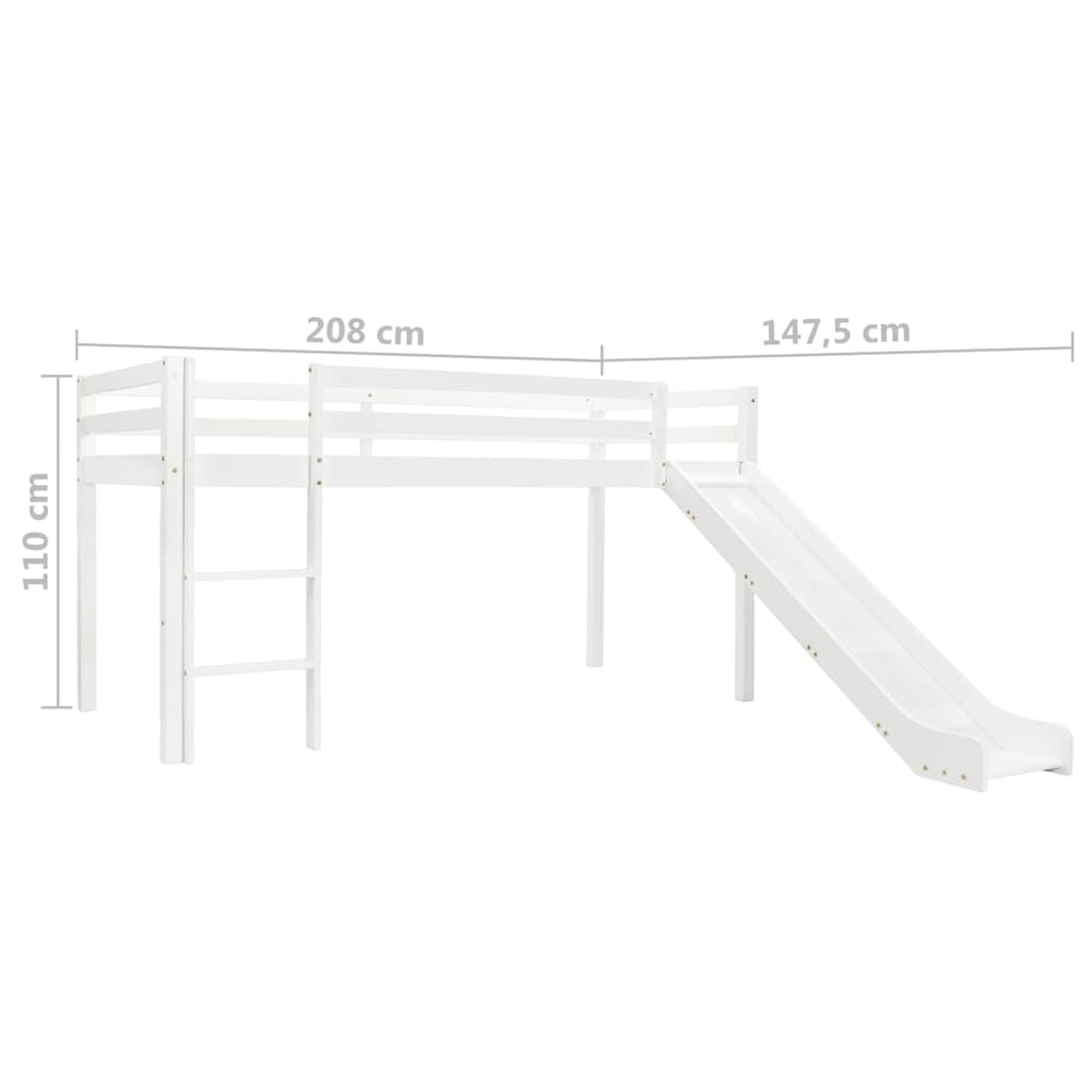 Lit cabane mezzanine avec toboggan - 90x200cm - Blanc