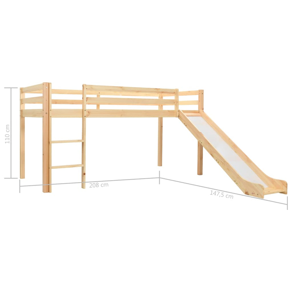 Lit cabane mezzanine avec toboggan - 90x200cm - Bois naturel