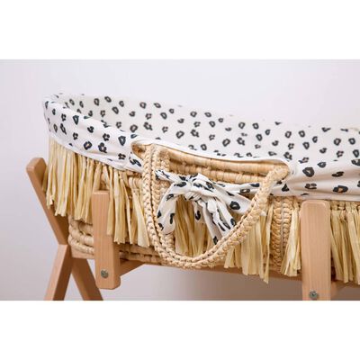 Couffin raphia avec matelas &amp; housse motif léopard