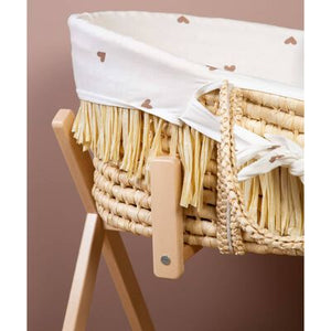 Couffin raphia avec matelas & housse motif petits cœurs