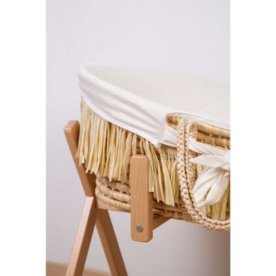 Raffia wieg met naturel witte matras &amp;amp; hoes