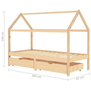 Lit cabane bois naturel avec deux tiroirs de rangement 90x200cm