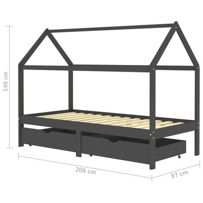 Houten kajuitbed met twee opberglades 90x200cm - Donkergrijs/Zwart
