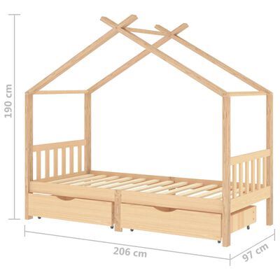Lit cabane bois avec deux tiroirs de rangement 90x200cm - Bois naturel