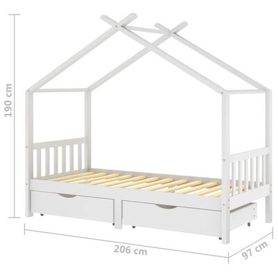 Lit cabane bois avec deux tiroirs de rangement 90x200cm - Blanc