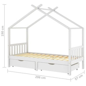 Lit cabane bois avec deux tiroirs de rangement 90x200cm - Blanc