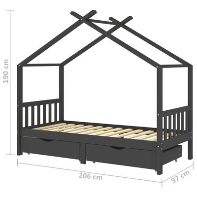 Houten kajuitbed met twee opberglades 90x200cm - Donkergrijs/Zwart