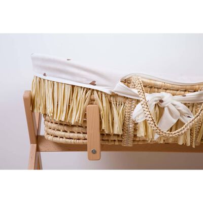 Couffin raphia avec matelas & housse motif petits cœurs
